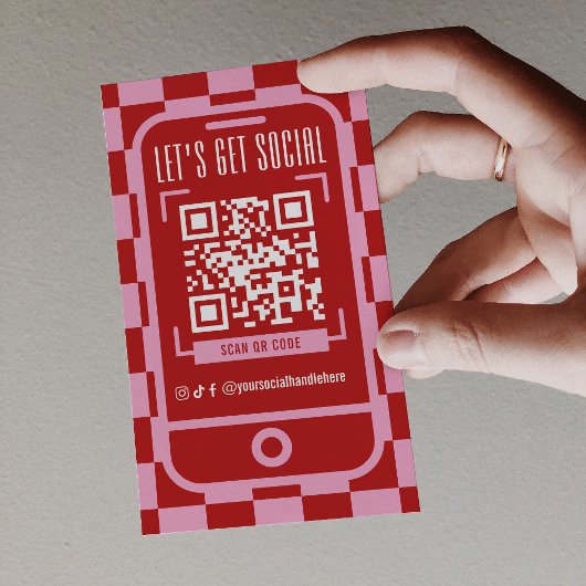 Social Media QR Code Retro Groovy Red & Pink 名刺