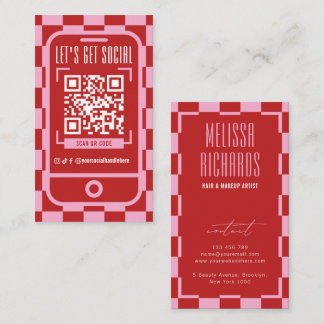 Social Media QR Code Retro Groovy Red & Pink 名刺
