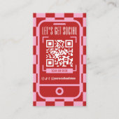 Social Media QR Code Retro Groovy Red & Pink 名刺 (正面)