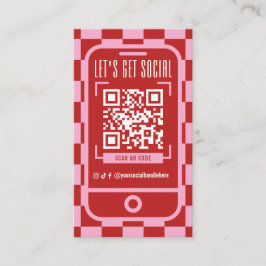 Social Media QR Code Retro Groovy Red & Pink 名刺