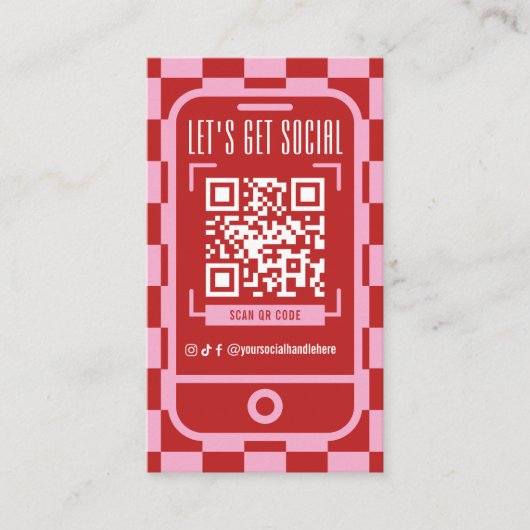 Social Media QR Code Retro Groovy Red & Pink 名刺 (正面)