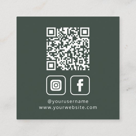 Social Media QR Code Your Logo Green スクエア名刺 (裏面)