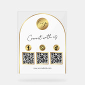  Social Media White & Gold Arch Logo QR Code アクリルサイン (正面)