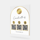  Social Media White & Gold Arch Logo QR Code アクリルサイン (傾斜)