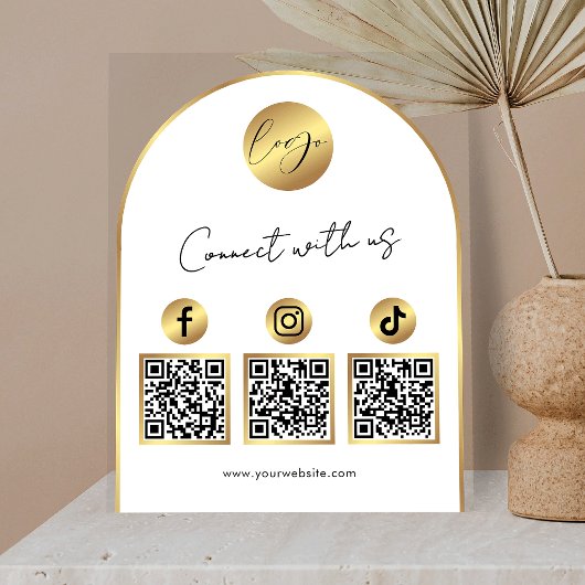  Social Media White & Gold Arch Logo QR Code アクリルサイン