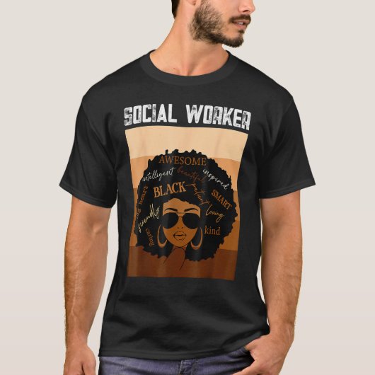 Social Worker Black History Queen Melanin Afro Afr Tシャツ (正面)
