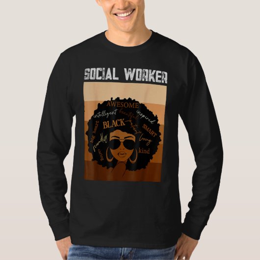 Social Worker Black History Queen Melanin Afro Afr Tシャツ (正面)