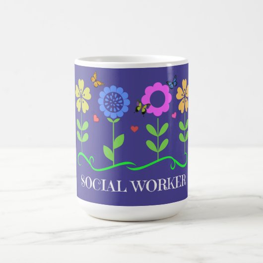 "Social Worker," Graphic Spring Flowers コーヒーマグカップ (中央)