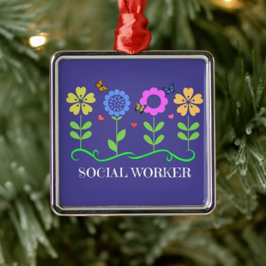 "Social Worker," Graphic Spring Flowers, メタルオーナメント (ツリー)
