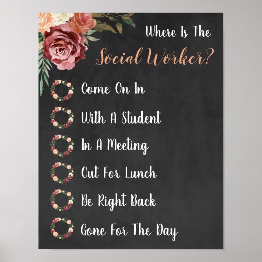 Social Worker Office Door Signの場所 ポスター (正面)