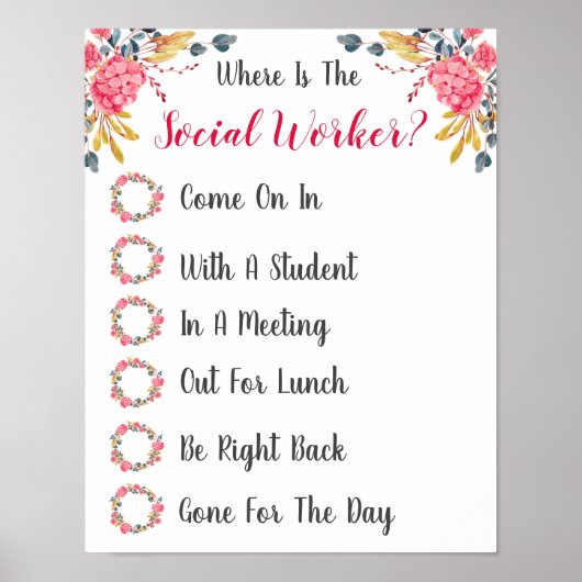 Social Worker Office Door Signの場所 ポスター (正面)