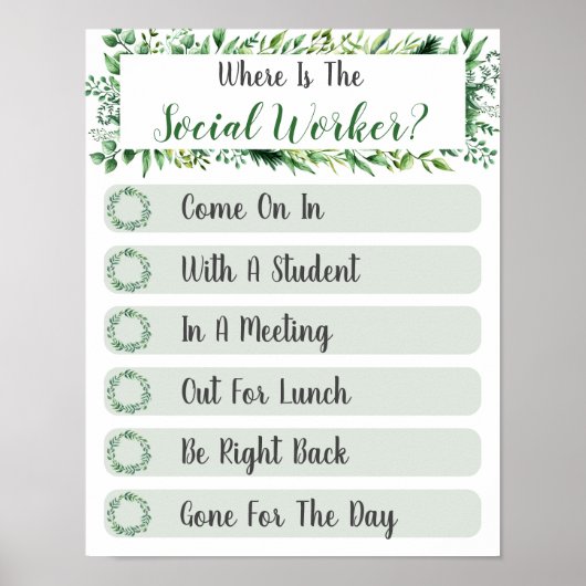 Social Worker Office Door Signの場所 ポスター (正面)