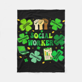 Social worker shamrock st patricks day social work フリースブランケット