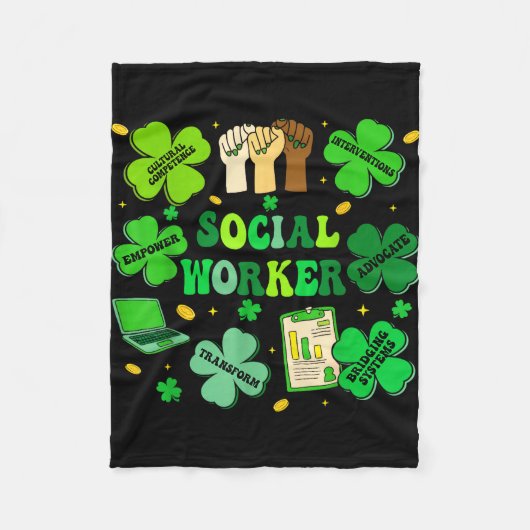 Social worker shamrock st patricks day social work フリースブランケット (正面)