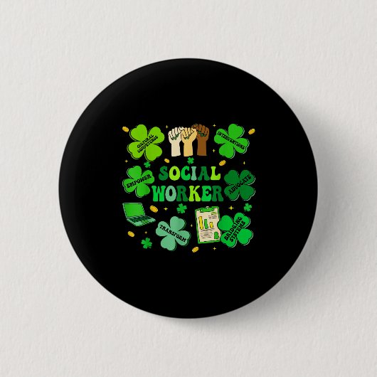 Social worker shamrock st patricks day social work 缶バッジ (正面)
