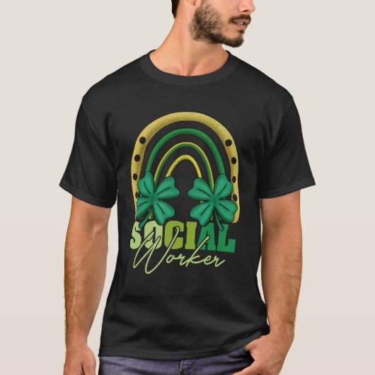 Social Worker St Patricks Day Rainbow Irish Shamro Tシャツ (正面)