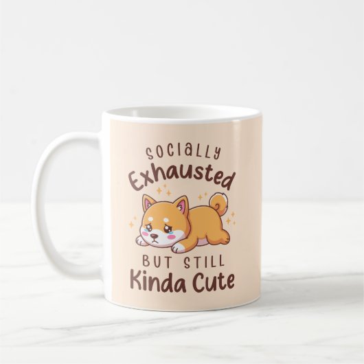 Socially Exhausted But Still Cute - Shiba Inu コーヒーマグカップ (左)