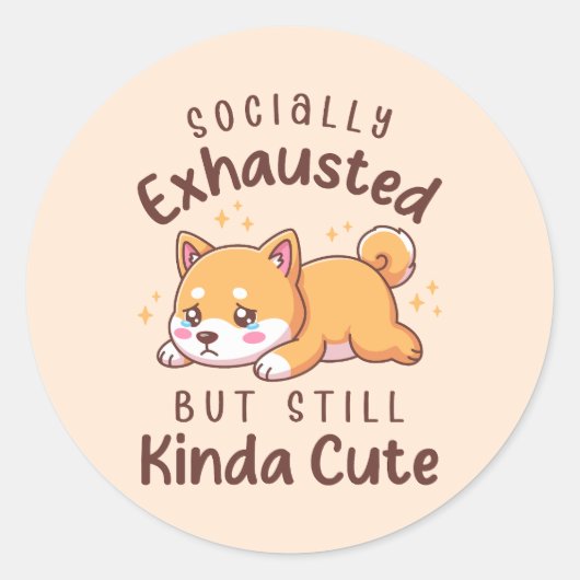 Socially Exhausted But Still Cute - Shiba Inu ラウンドシール (正面)