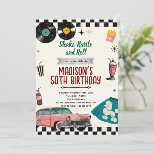 Sock Hop Retro 50s party invitation 招待状 (スタンド正面)