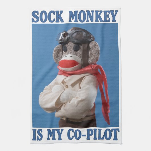 Sock Monkeyは私の共同パイロット キッチンタオル (縦)