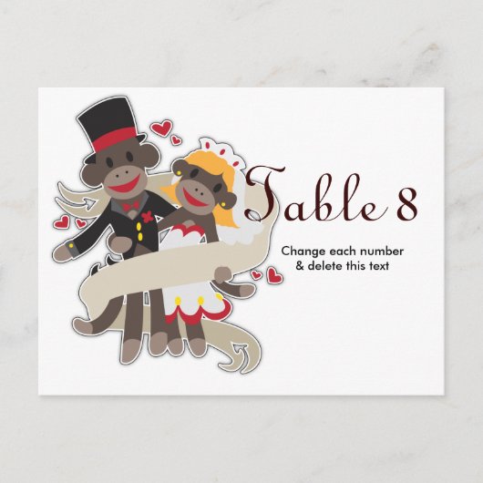 SOCK MONKEY'結婚s Table Cards Numbersはがき ポストカード (正面)