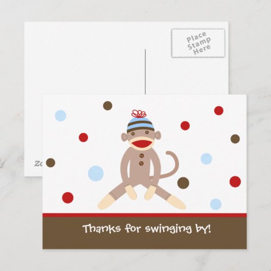 Sock Monkey 感謝してい Your Note Cardはがき ポストカード (正面/裏面)