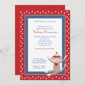 Sock Monkey 5x7ベビーシャワー招待状（赤/デニム） 招待状 (正面/裏面)