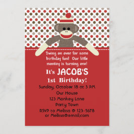 Sock Monkey Birthday Partyへの招待カスタマイズ-  招待状