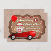 Sock Monkey Birthday Partyへの招待 招待状 (正面/裏面)