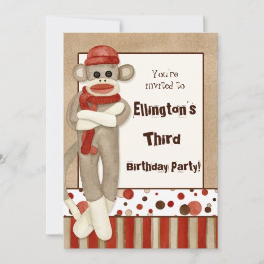 Sock Monkey, Birthday Party招待 招待状 (正面)