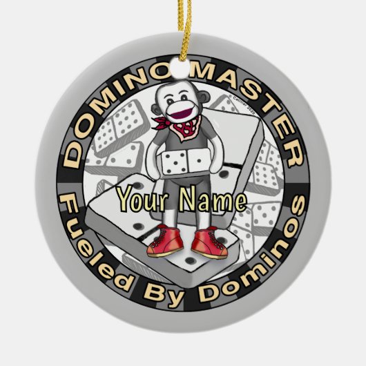 Sock Monkey Domino Master ornament セラミックオーナメント (正面)