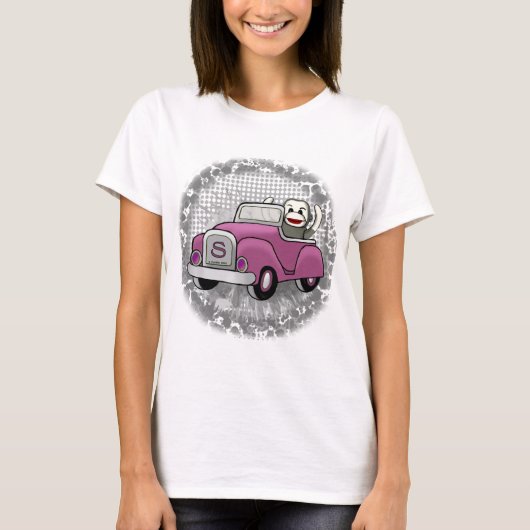 Sock Monkey Driving Car Tシャツ (正面)