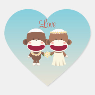 Sock Monkey Hawaiian Wedding Sticker ハートシール