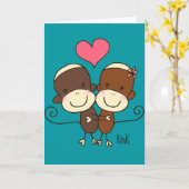 Sock Monkey Hugzグリーティングカード カード (黄色い花)