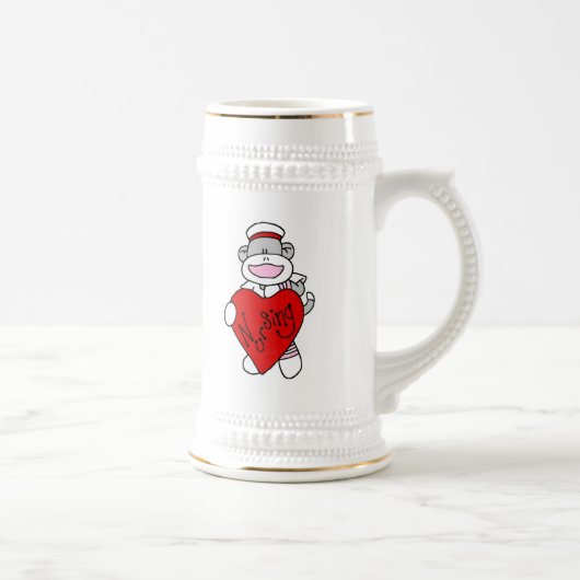 Sock Monkey I love看護Tシャツ&ギフト ビールジョッキ (右)