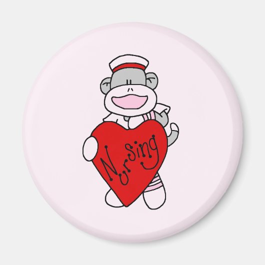 Sock Monkey I love看護Tシャツ&ギフト マグネット (正面)