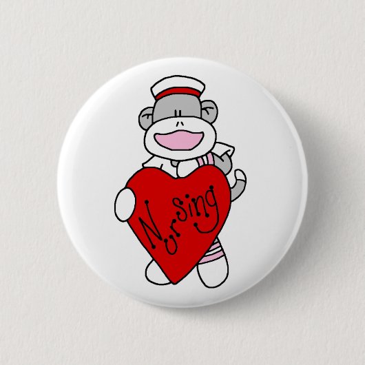 Sock Monkey I love看護Tシャツ&ギフト 缶バッジ (正面)