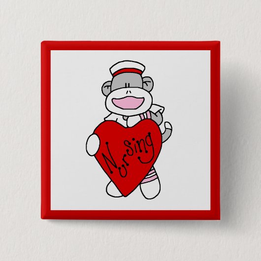 Sock Monkey I love看護Tシャツ&ギフト 缶バッジ (正面)