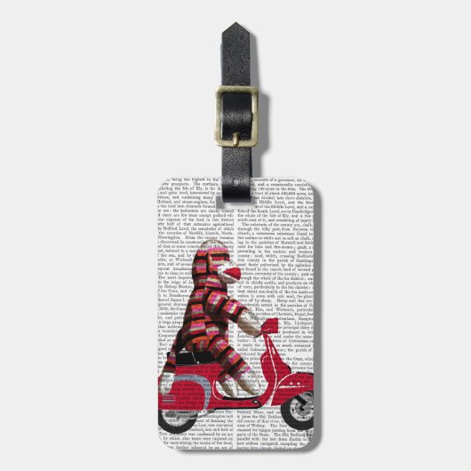 Sock Monkey on Moped ラゲッジタグ (正面縦)