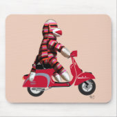Sock Monkey on Red Moped マウスパッド (正面)