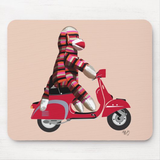 Sock Monkey on Red Moped マウスパッド (正面)
