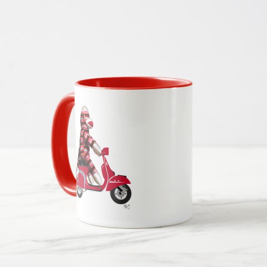 Sock Monkey on Red Moped マグカップ (正面左)