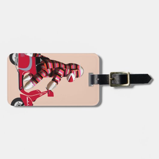 Sock Monkey on Red Moped ラゲッジタグ (正面横)