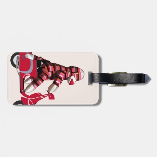 Sock Monkey on Red Moped ラゲッジタグ (裏面横)