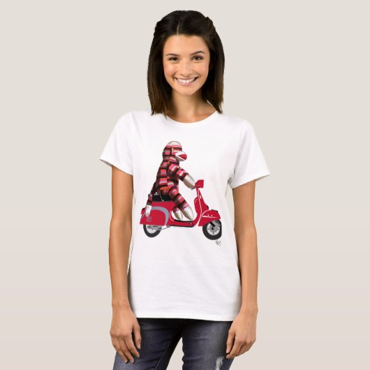 Sock Monkey on Red Moped Tシャツ (正面フル)