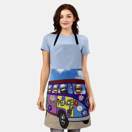 Sock Monkey Peace Bus  エプロン (着用した状態)