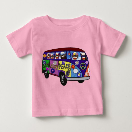 Sock Monkey Peace Bus  ベビーTシャツ (正面)