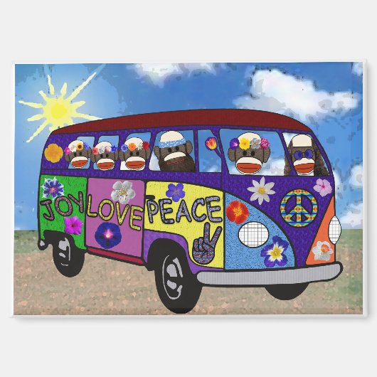 Sock Monkey Peace Bus Magnet マグネット (正面)