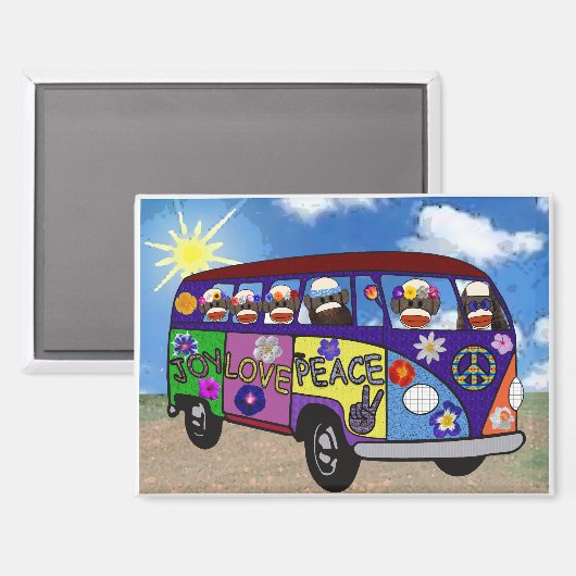 Sock Monkey Peace Bus Magnet マグネット (正面/裏面)