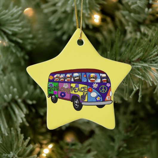 Sock Monkey Peace Bus Ornament セラミックオーナメント (ツリー)